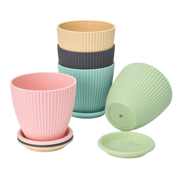 Round Plastic Flower Pot with Bottom Tray (5 Pcs Set / With Color Box) the24kgal
