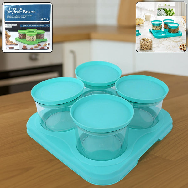 Airtight Container Jar 4 Pc Set With Stylish Tray for Kitchen Unbreakable Jar Set for Multipurpose Storage ( Mukhwas Dani ) the24kgal