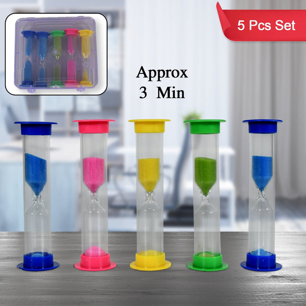 Plastic Hourglass Sand Timer Set – 3-Min Sand Clock for Kitchen, Office, School & Kids (5 Pc) the24kgal