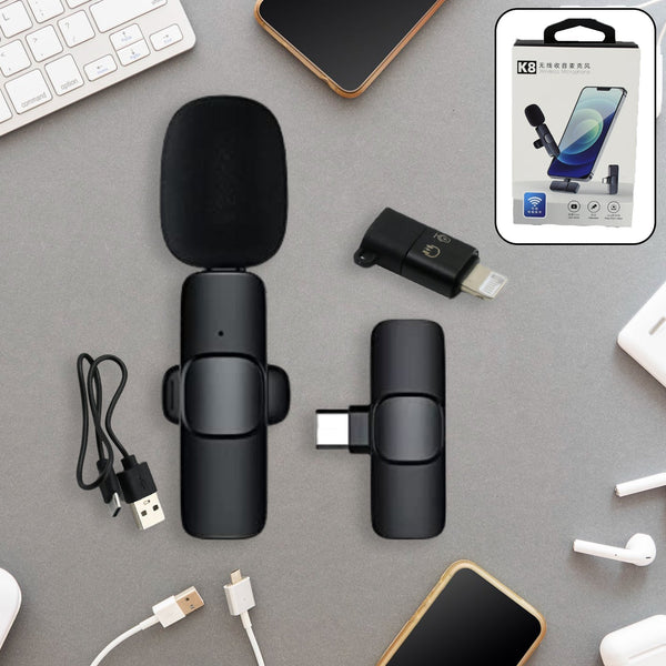 Intelligent Noise Cancelling Live Streaming Clip on Microphone for Type-C & for iPhone with Charging Mini Wireless Lapel Collar Microphone the24kgal