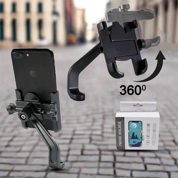 Full Metal Body Bike & Scooty 360 Degree Rotating Mobile Holder Stand for Bicycle, Motorcycle, Scooty for Maps and GPS Navigation Fits All Smartphones (1 Pc) the24kgal