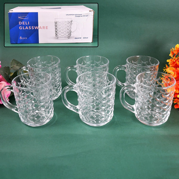 Glass Coffee & Tea Cup / Mug With Handle, Water glass (6 pcs Set / 225 ML) the24kgal