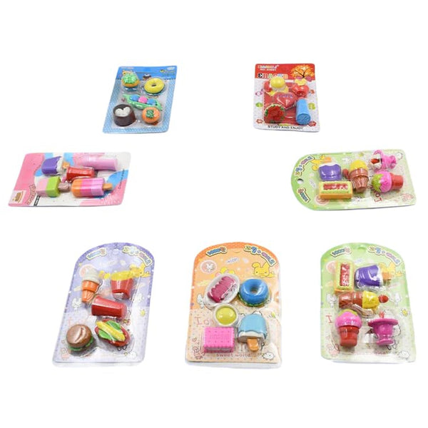 Mix Design Fancy Erasers Set – Colorful & Stylish Erasers for Kids, Birthday Gift & School Prize (1 Set) the24kgal