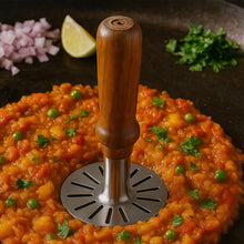 Stainless Steel Potato Masher, Pav Bhaji Masher with wooden handle the24kgal
