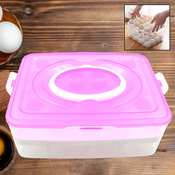 2Layer, 32 Grid Egg Tray with Lid Egg Carrier Holder for Refrigerator, Camping Food Storage Container with Handle (1 Pc ) the24kgal