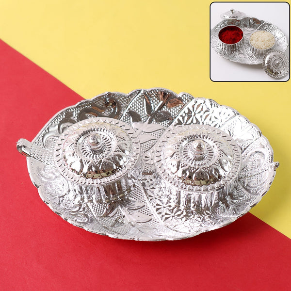 Leaf Shape Special Puja Thali (1 Pc / Mix Design) the24kgal
