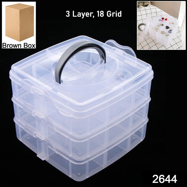 3-Tier 18 Sections Transparent Stackable Adjustable Compartment Slot Plastic Craft Storage Box the24kgal