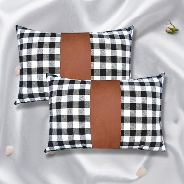 Pillow Covers, Leather & Cotton Cushion Covers (17 × 17 Inch / 1 Pair / 2 Pc) the24kgal