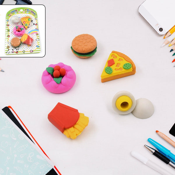 3D Food-Shaped Colorful Eraser Set – Cute Novelty Mini Erasers for Kids (5 Pc Set) the24kgal