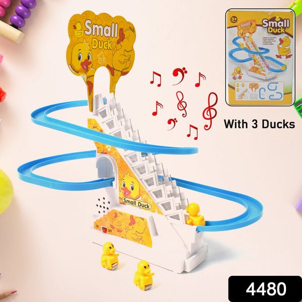 Duck Climb Stairs Toy Roller Coaster with Flashing Lights & Music (3 Ducks) the24kgal