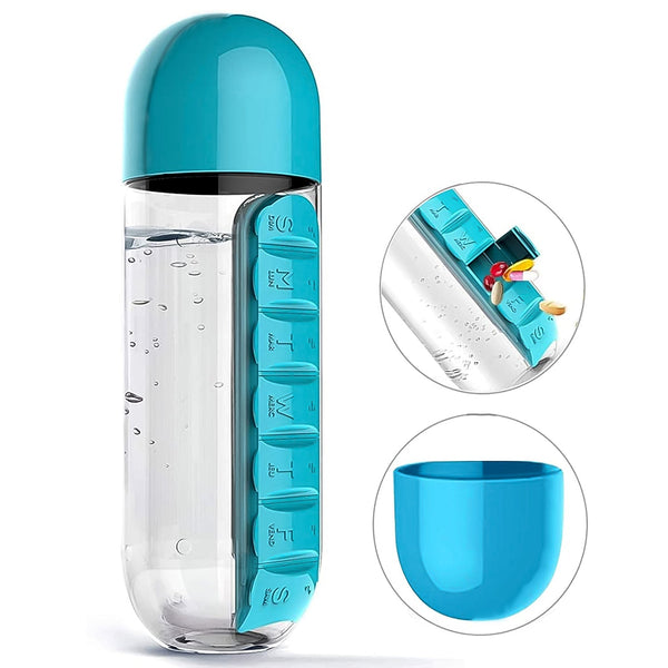 Multi-Use Pill & Water Bottle for Travel (600 Ml, Mix Color) the24kgal