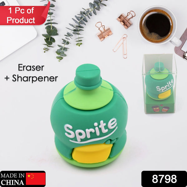 2-in-1 3D Cold Drink Bottle Shape Rubber Pencil Sharpener and Eraser Set, Stationery for Kids School Boys Girls, Birthday Return Gifts (1 Pc ) the24kgal