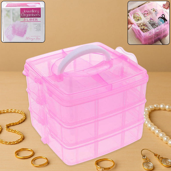 Versatile 18-Grid 3-Layer Transparent Plastic Organizer Box with Adjustable Dividers for Jewelry & Fishing Hooks the24kgal