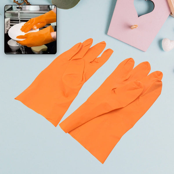 Multipurpose Rubber Reusable Cleaning Gloves, Reusable Rubber Hand Gloves I Latex Safety Gloves I for Washing I Cleaning Kitchen I Gardening I Sanitation I Wet and Dry Use Orange Gloves (1 Pair 40 Gm) the24kgal