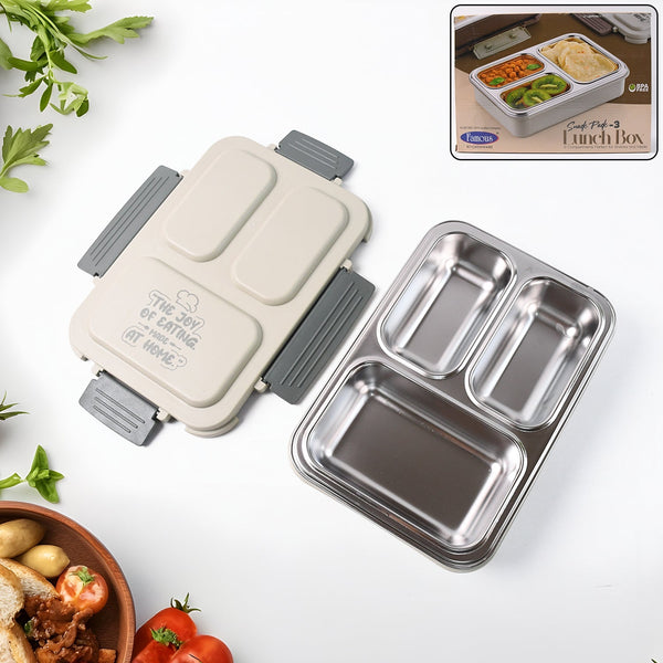 3-Compartment Stainless Steel Lunch Box (1 Pc) the24kgal