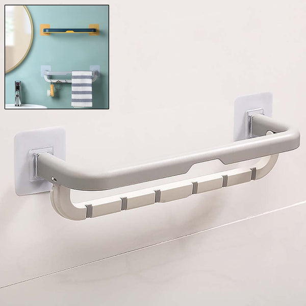 Wall-Mounted Double Bar Towel Holder with Hooks & Adjustable Folding Shelf the24kgal
