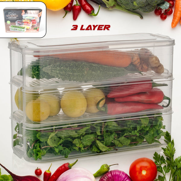 3 Fridge Storage Container, Fridge Organizer with Lid Stackable Fridge Storage Containers Plastic Freezer Storage Containers for Fish, Meat, Vegetables, Fruits, Pack of 3pcs, 1500ML Approx the24kgal