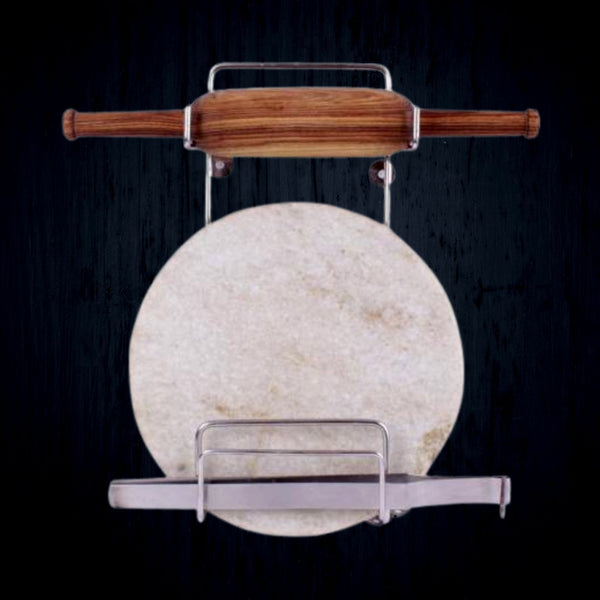 Chakla Belan Chimta Stand Rolling Pin Board Tong Holder Silver Stainless Steel Multi-Purpose Rack for Kitchen (1 Pc ) the24kgal