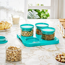 Airtight Container Jar 4 Pc Set With Stylish Tray for Kitchen Unbreakable Jar Set for Multipurpose Storage ( Mukhwas Dani ) the24kgal