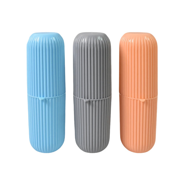 Capsule Shape Travel Toothbrush Toothpaste Case Holder (Multicolor / 3 Pcs Set) the24kgal