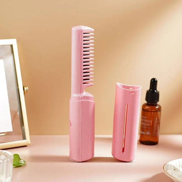 Rechargeable Mini Hair Straightener, Travel Portable USB Charging Cordless Hair Straightener Bursh, Three Temperature Adjustments Flat Iron Comb (1 Pc) the24kgal