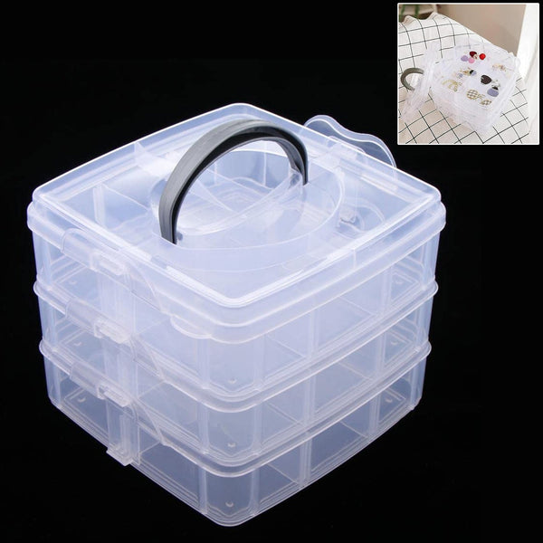3-Tier 18 Sections Transparent Stackable Adjustable Compartment Slot Plastic Craft Storage Box the24kgal