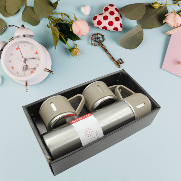Stainless Steel Vacuum Flask Set with 3 Steel Cups Combo for Coffee Hot Drink and Cold Water Flask Ideal Gifting Travel Friendly Latest Flask Bottle. (500ml) the24kgal