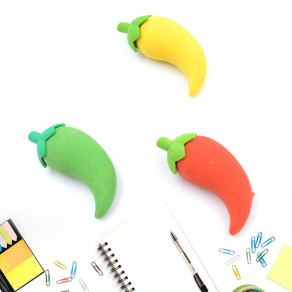 3D Fancy Colorful Chili Shape Erasers – Mini Novelty Eraser Set (3 Pc) the24kgal