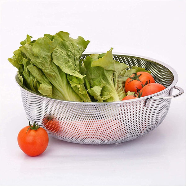 Stainless Steel Colander with Handle, Large Strainer Basket for Kitchen (25.5 cm) the24kgal