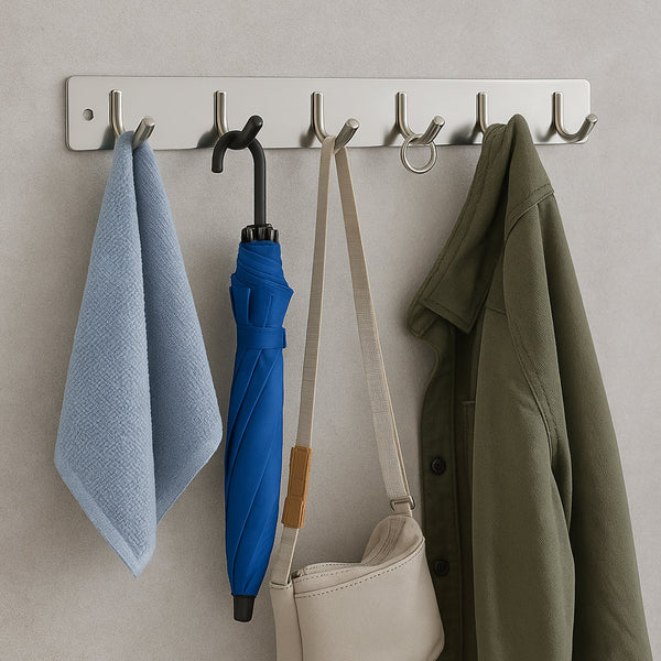 Stainless Steel Wall Mounted Coat 6 Hook Rack (32x3 / 1Pc) the24kgal