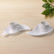 Unibic Ceramic Tea Cups With Plastic Leaf Shape tray / Platter (6 Pcs Set) the24kgal