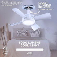 Original Cool LED Socket Fan Light โ Ceiling Fan Replacement, 1000 Lumens/5000K, Remote Controlled (Remote Battery Not Included) the24kgal