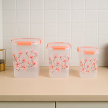 Square 3 Pcs Floral Printed Airtight Storage Container Set – Approx 2.8 Ltr, 4.5 Ltr, 6.9 Ltr (3 Pcs Set) the24kgal