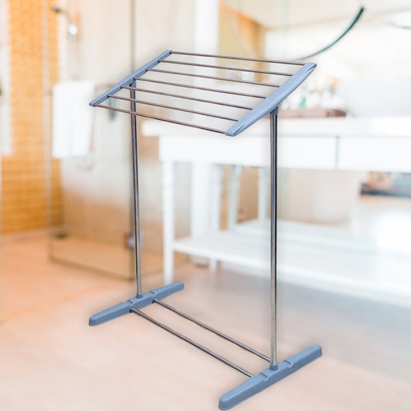 Multi-Functional Single Tier Mobile Towel Foldable Rack for Cloth and Towel / Stainless Steel and Plastic Made Mobile Towel and Cloth Rack Holder Indoor / Outdoor Standing Movable Cloth Dryer Rack, Balcony Cloth Drying Stand the24kgal