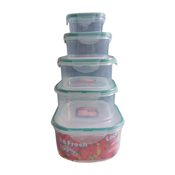 Kitchen Storage Containers Set – Fridge Storage, Plastic Organizer, Snap-Seal Lunch Box (5 Pcs Set) the24kgal