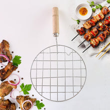 Kitchen Round Stainless Steel Roaster Papad Jali, Barbecue Grill with Wooden Handle the24kgal
