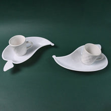 Unibic Ceramic Tea Cups With Plastic Leaf Shape tray / Platter (6 Pcs Set) the24kgal