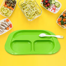 Plastic Food Plates / Biodegradable 3 Compartment Square Plate With Spoon for Food Snacks / Nuts / Desserts Plates for Kids, Reusable Plates for Outdoor, Camping, BPA-free (1 Pc) the24kgal