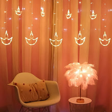 12 Diya Curtain String Lights, Window Curtain Lights with 8 Flashing Modes Decoration Light (White Color) the24kgal