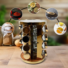 LED Spice Rack Organizer, Rotating Spice Rack with Free 16 Seasoning Jars, Revolving Tower Organizer Stainless Steel for Kitchen Storage (Golden / 16 Pc / MOQ - 6 pc) the24kgal