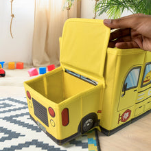 School Bus Shaped Portable Foldable Toy Box Storage with Lid (1 Pc) the24kgal