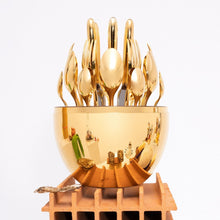 Premium Cutlery Set 24 Pcs with Oval Shaped Stand | Beautiful Stylish Oval Designed Cutlery Sets, Egg-Shaped Luxury Spoon Holder Set  (Golden / 24 pcs set) the24kgal