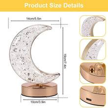 Crystal Table Lamp | Moon Shape Touch Control Lamp with 3 Color | Metal Bedside Lamp for Kids Bedroom Romantic Desktop Nightstand | Stepless Dimming USB Charging Touch Night Light the24kgal