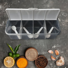 Kitchen Multipurpose Air-tight 4 Sections Storage Containers / Masala Box Pickle (Achar) Jar with 4 spoon for each section (1 Pc / Mix Color) the24kgal