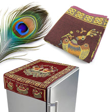 Cotton Fridge Top Cover Set - Standard, Appliance Covers Fridge Dustproof Cover with Peacock Deign 6 Utility Side Pockets Fridge Cover For All types Fridge Refrigerator Use (100x60CM) the24kgal