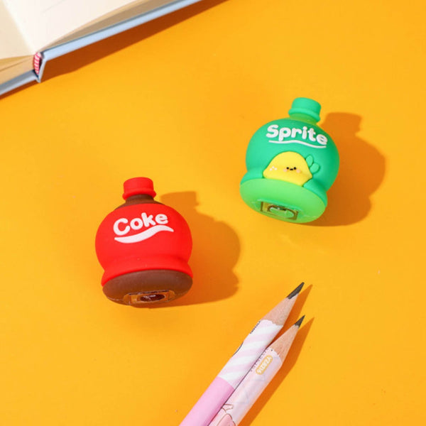 2-in-1 3D Cold Drink Bottle Shape Rubber Pencil Sharpener and Eraser Set, Stationery for Kids School Boys Girls, Birthday Return Gifts (1 Pc ) the24kgal