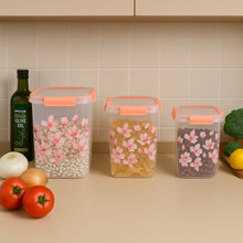 Square 3 Pcs Floral Printed Airtight Storage Container Set – Approx 2.8 Ltr, 4.5 Ltr, 6.9 Ltr (3 Pcs Set) the24kgal