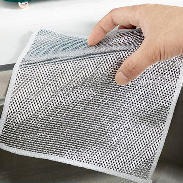 Double-Sided Microfiber Cloth & Stainless Steel Scrubber – Non-Scratch Wire (1 Pc, 20x20 cm) the24kgal