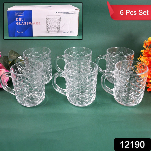 Glass Coffee & Tea Cup / Mug With Handle, Water glass (6 pcs Set / 225 ML) the24kgal