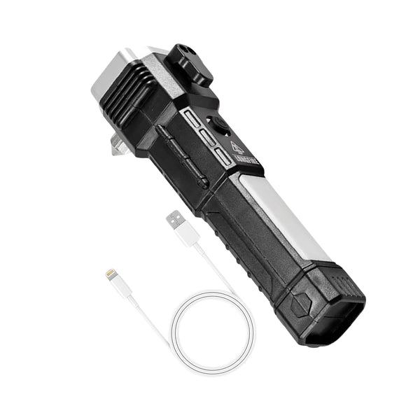 Portable 3w Rechargeable Torch LED Flashlight Long Distance Beam Range, Hammer and Strong Magnets, Window Glass and Seat Belt Cutter 4 Modes for Car Camping Hiking Indoor Outdoor the24kgal